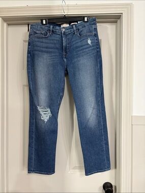 Jen 7 Slim Boyfriend Distressed Mid Wash Blue Straight Jeans